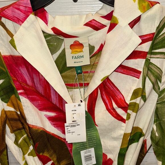 FARM RIO Spring Forest Long Sleeve Linen Blend Minidress In Multi XSmall - Picture 7 of 10